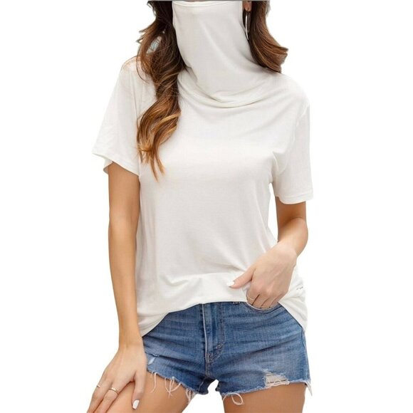 Z Avenue USA 2XL White Convertible Cowl Neck Top Face Cover NIP - Picture 2 of 8